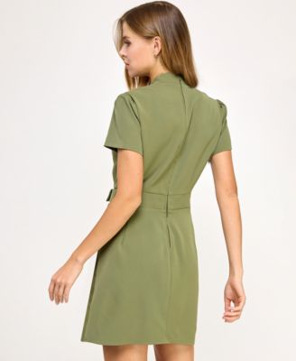 Juniors' Short-Sleeve Twill Fit & Flare Dress