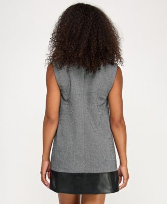 Juniors' Faux Leather Trim A-Line Dress