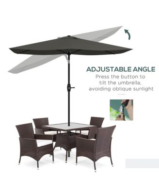 Outsunny 6.5' x 10' Rectangular Market Umbrella, Patio Outdoor Table Umbrella with Crank and Push Button Tilt, Dark Gray