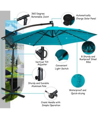 10 Feet 360° Rotation Solar Powered LED Patio Offset Umbrella without Weight Base