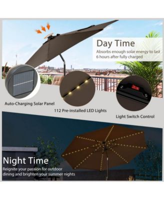 10 Feet Patio Umbrella with 112 Solar Lights and Crank Handle