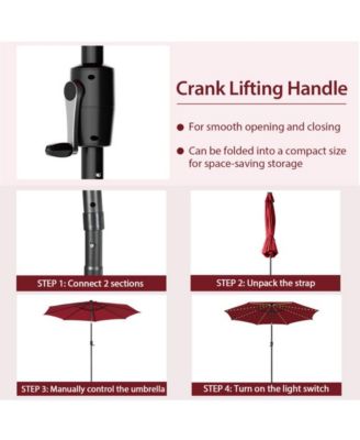 LUCKY ONE 10 Feet Patio Umbrella with 112 Solar Lights and Crank Handle