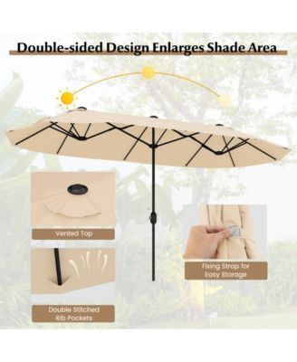 13 Feet Double-Sided Patio Twin Table Umbrella with Crank Handle