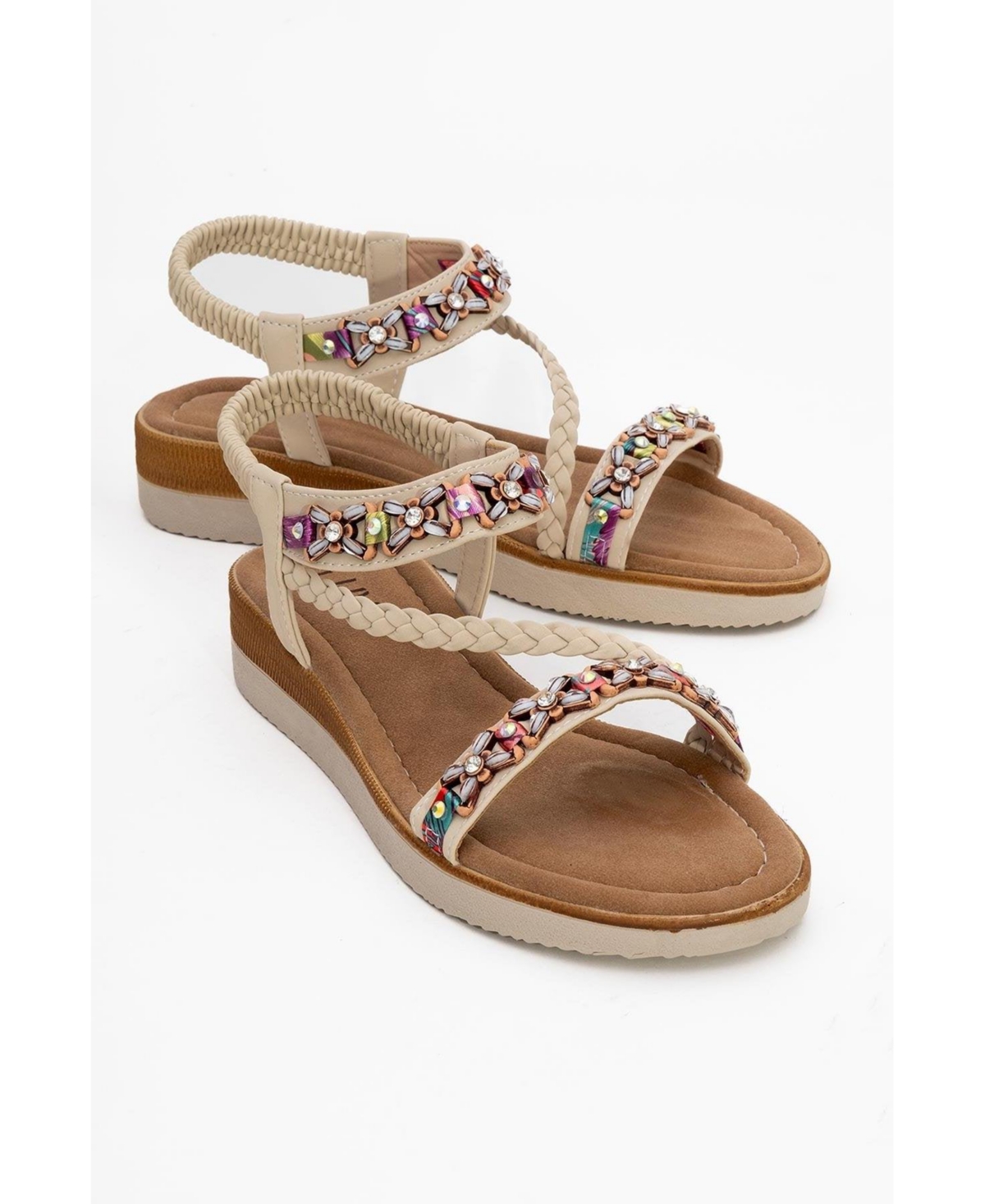 Yuan Braided Strap Sandal (Women) - Beige faux leather