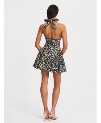 Women's Mackenzie Cheetah Print Halter Linen Mini Dress
