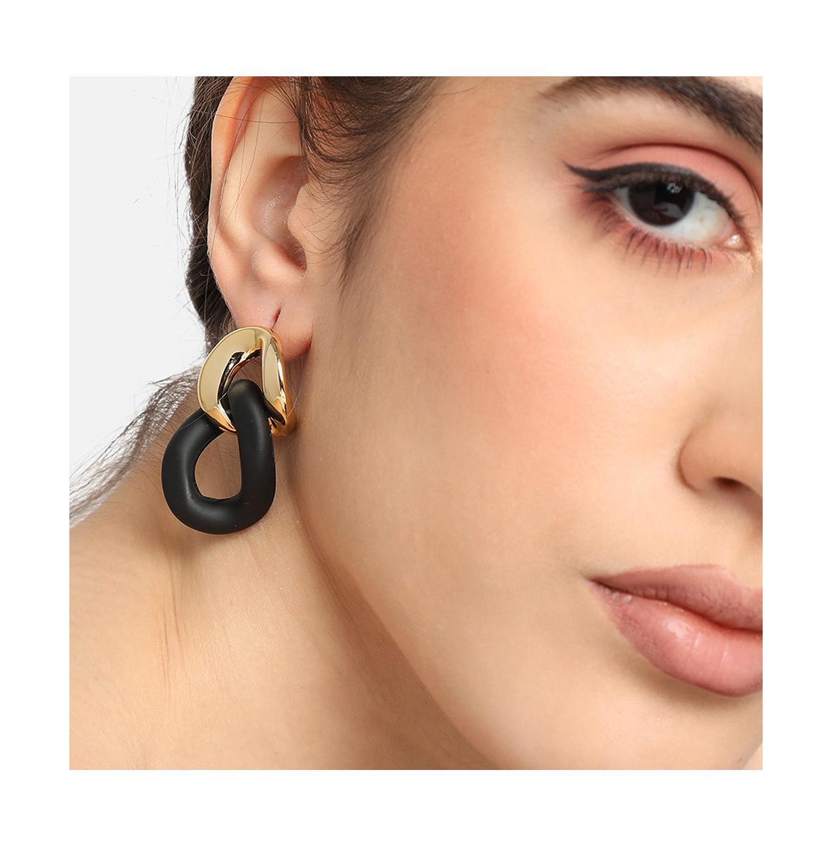 Sohi Women's Black Chainlink Drop Earrings