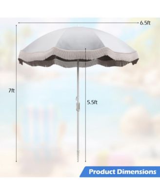 6.5 feet Beach Umbrella with Fringe Outdoor Tassel Umbrella with Push Button Tilt