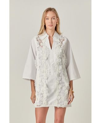 Women's LACE TRIMMED SHIRT MINI DRESS