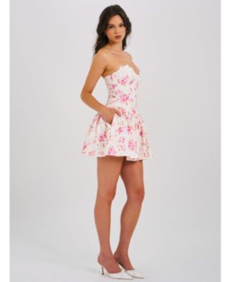 Women's Samara Floral Drop Waist Linen Corset Puffy Mini Dress