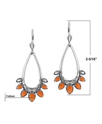 Sterling Silver Orange Spiny Oyster Open Pear Gemstone Lever Back Earrings