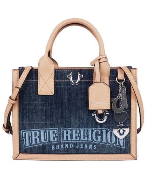 Женская сумка True Religion Bombe Logo Denim Tote, цвет: Тёмный джинсовый
