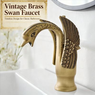 Swan Single Hole Single-Handle Bathroom Faucet And Pop Up Drain &amp; Overflow Cover in Antique Brass