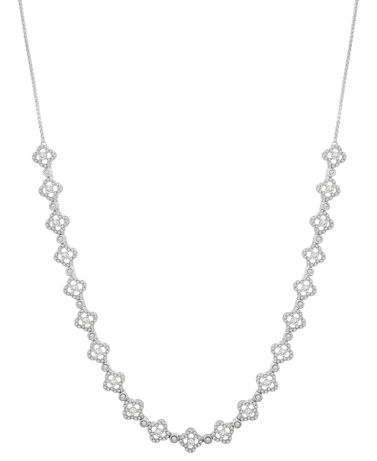 Diamond Pave Clover 18" Collar Necklace (2 ct. t.w.) in 14k White Gold, Exclusively at Macy's - White Gold