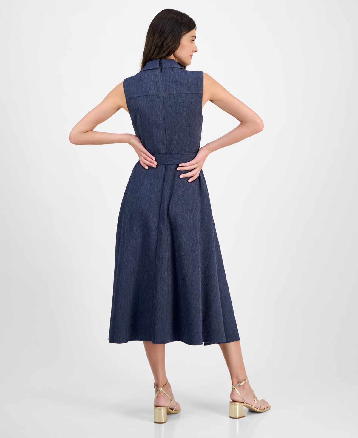 Julia Jordan Sleeveless Faux Wrap Midi Dress In Blue