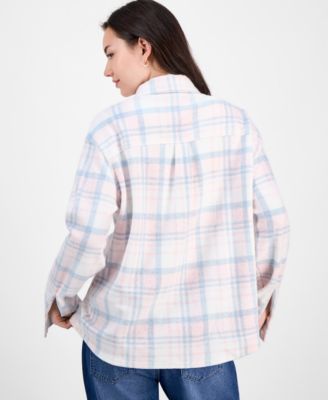 Juniors' Plaid Button-Front Shacket