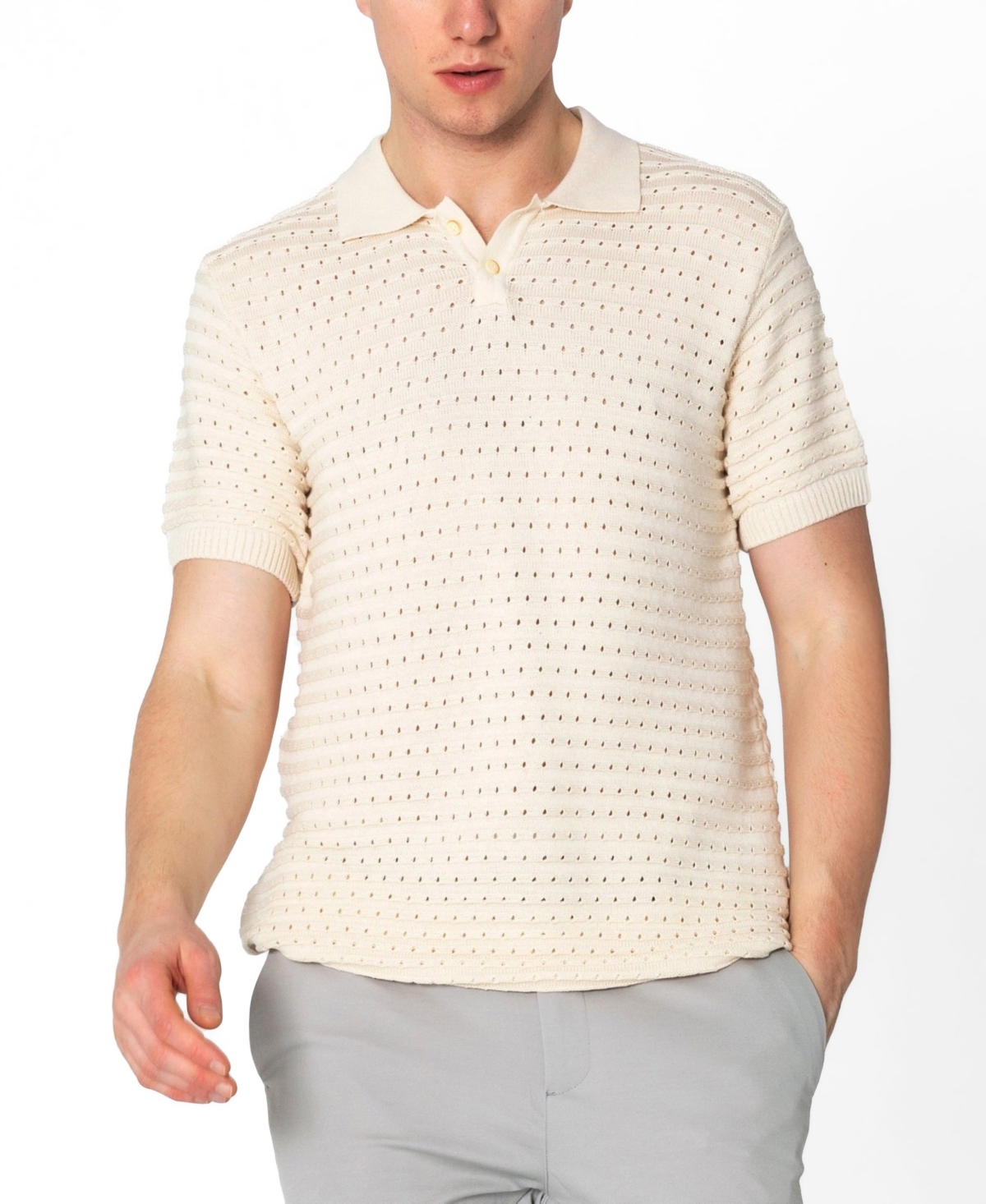 Ron Tomson Men's Eyelet Short Sleeve Polo Shirt