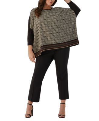 Plus Size Medallion Print Knit 3/4 Sleeve Top
