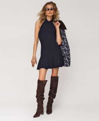 Women's Sleeveless Halter Ribbed Knit Mini Dress