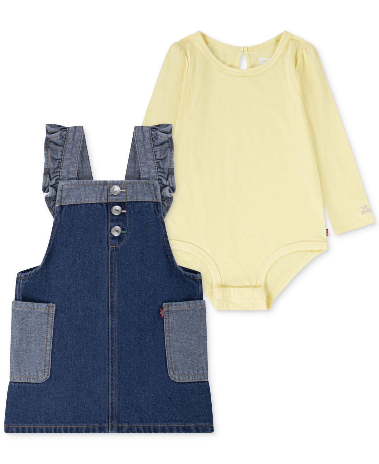 Комплект Levi's Bodysuit & Ruffle Denim Skirtall, 2 Piece Set для девочек-малышей, цвет: Жёлтый — фото 1
