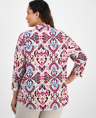 Plus Size Printed  V-Neck Top, Macy's Exclusive