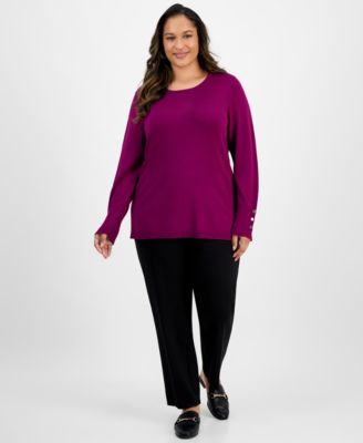 Plus Size Crewneck Long-Sleeve Sweater, Macy's Exclusive