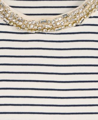Women's Embellished-Crewneck Rib-Knit T-Shirt, Macy's Exclusive 