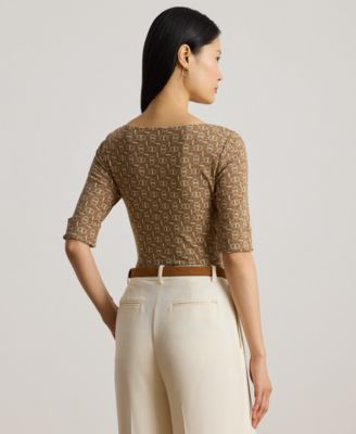 Petite Geo-Print Stretch Cotton Boatneck Tee