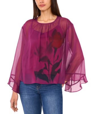 Vince Camuto - Women's Chiffon Flutter-Sleeve Top
