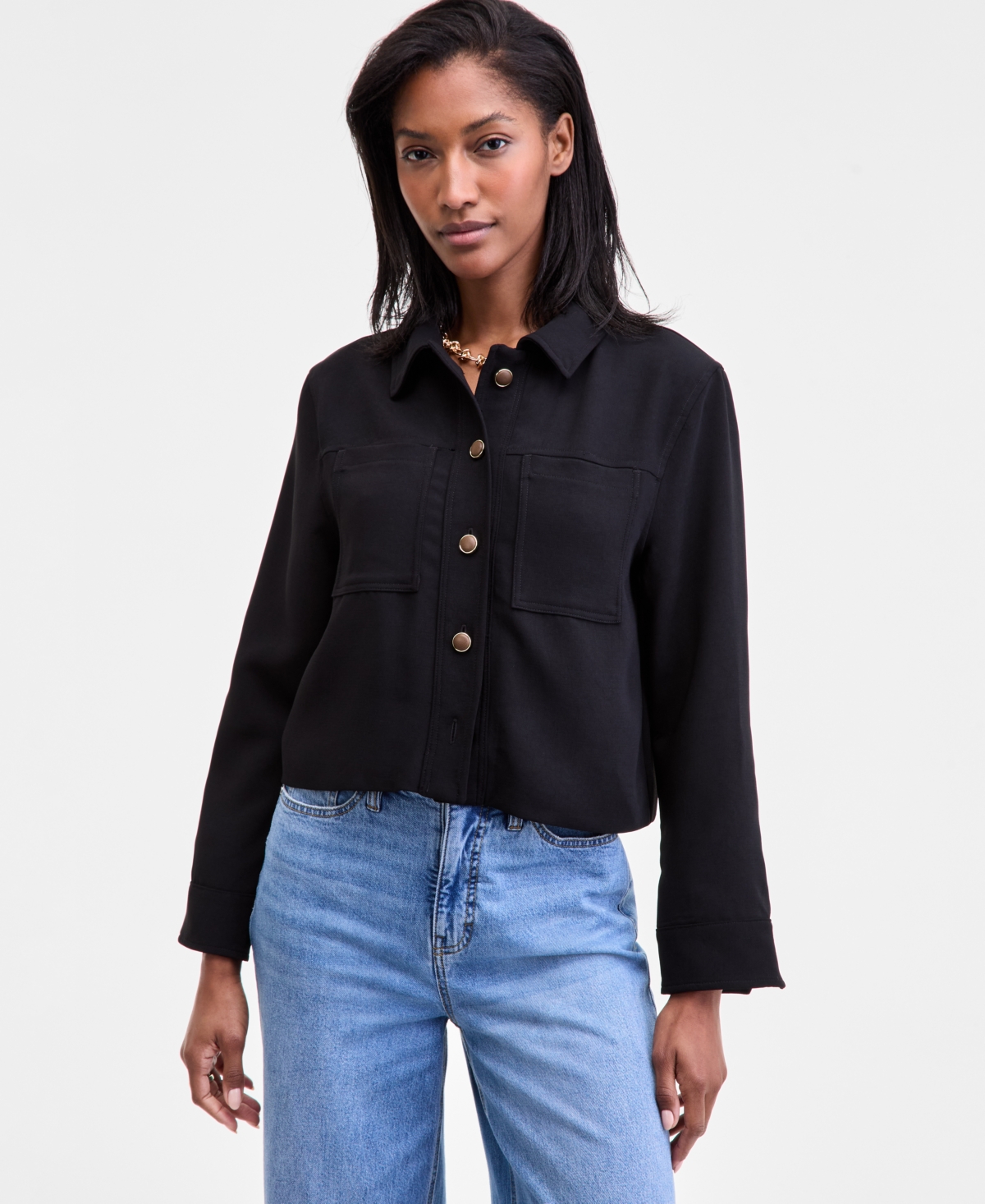 On 34th Women's Cropped Button-Front Long-Sleeve Jacket, Macy's Exclusive