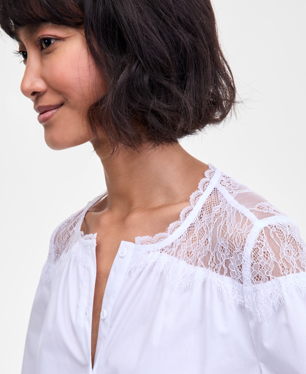 On 34th Women's Long Sleeve Lace-trim Blouse, Macy's Exclusive In White