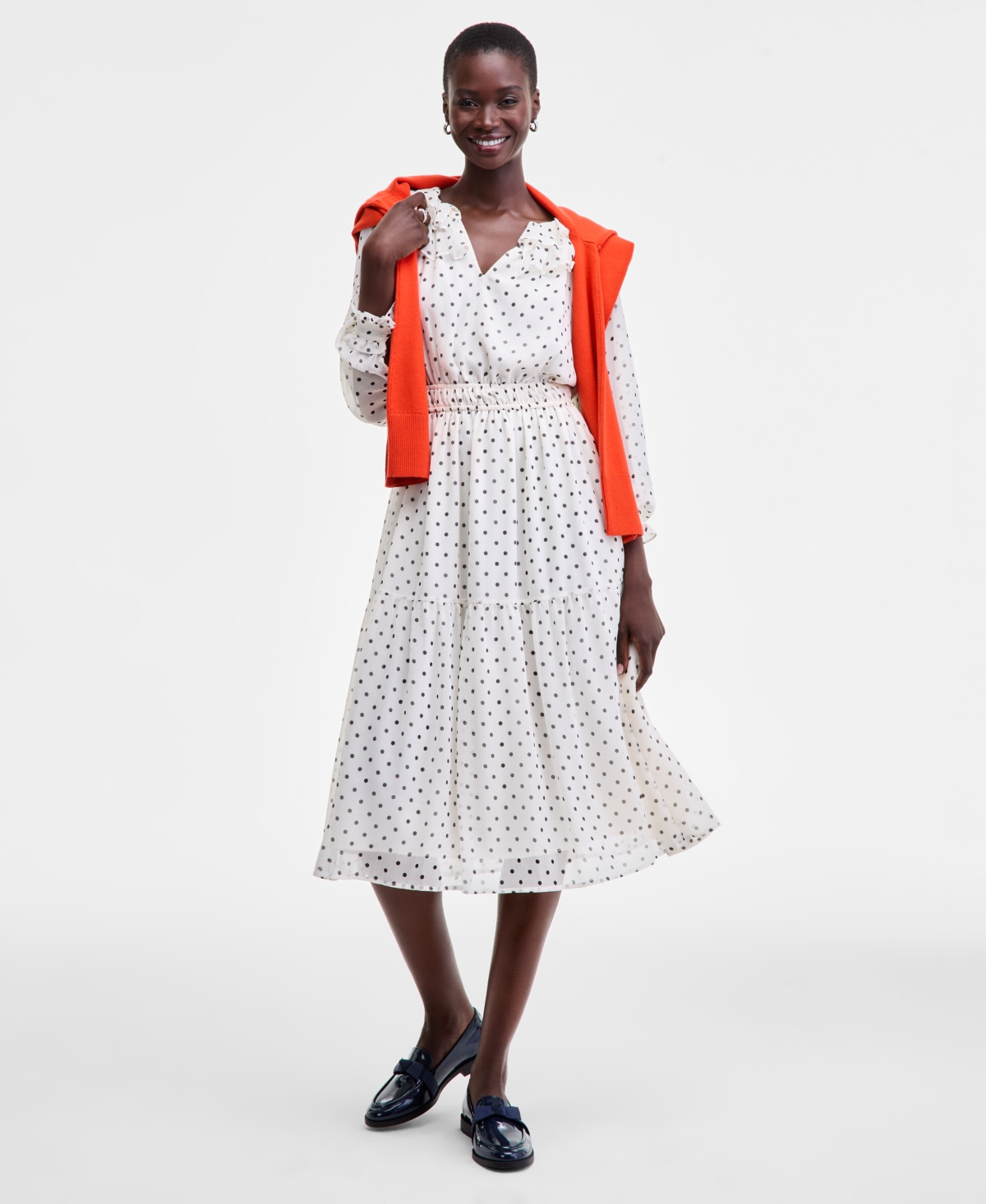 On 34th Women's Printed Ruffle-trim Long-sleeve Midi Dress, Macy's Exclusive In White