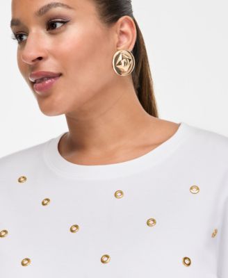 Plus Size Grommet Embellished Cotton Top, Macy's Exclusive