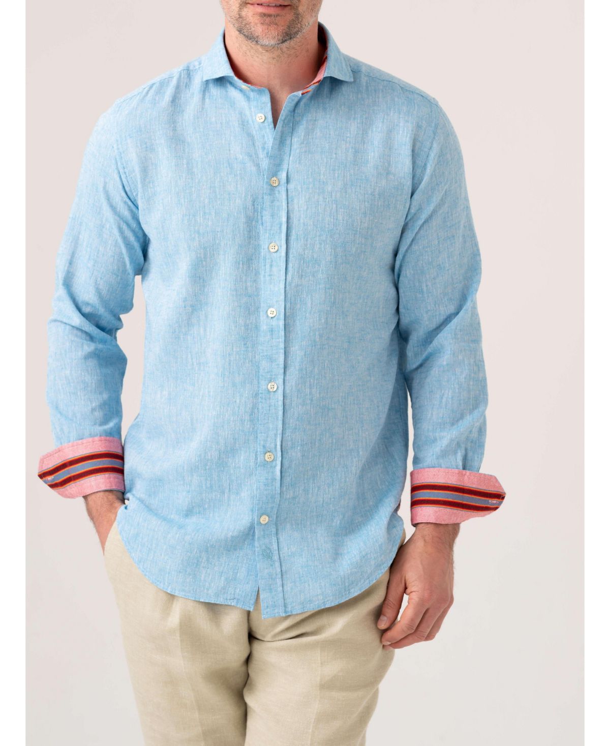 Мужская хлопчатобумажная льняная рубашка с длинным рукавом