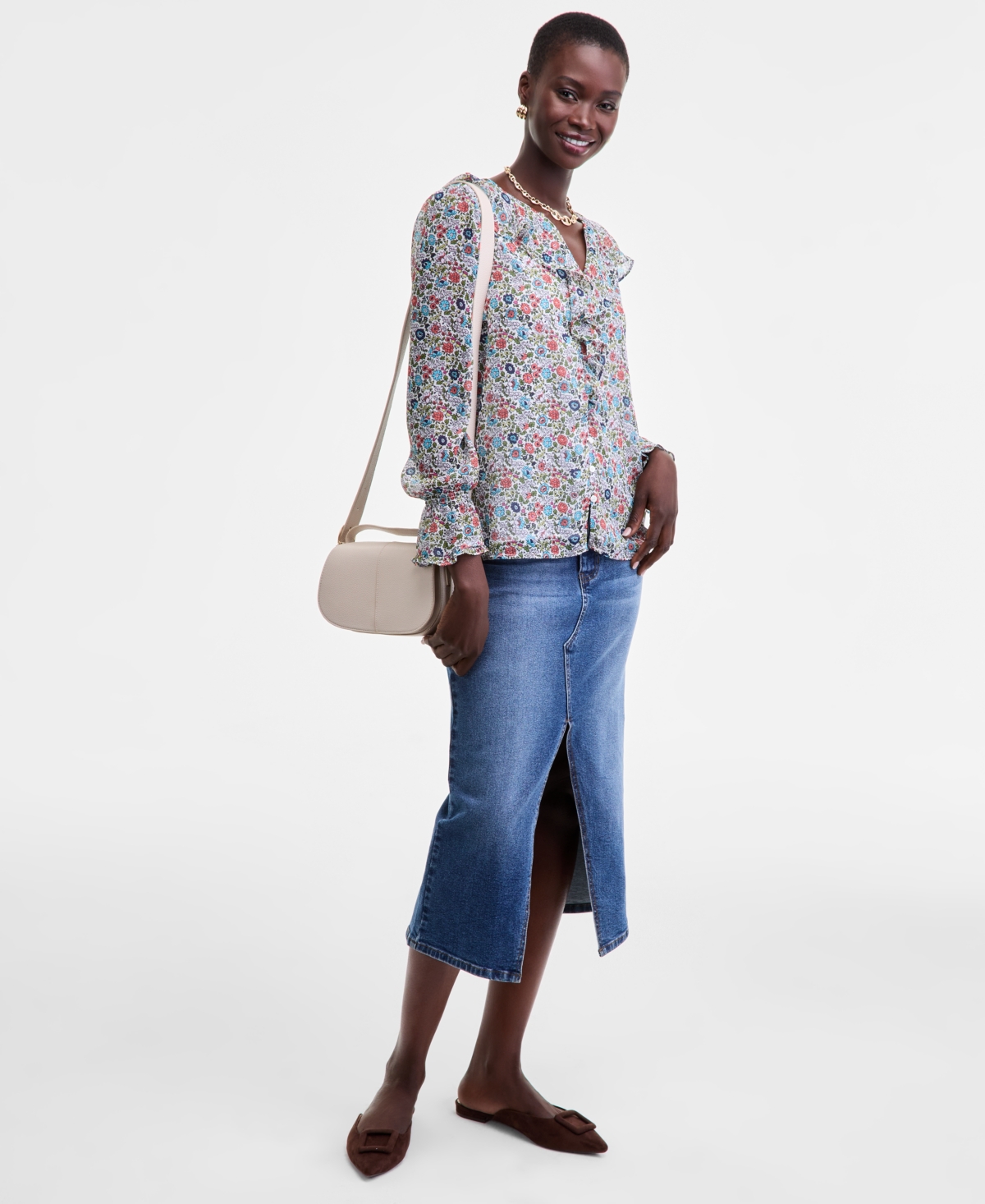 On 34th Women's Printed Ruffle Chiffon Blouse, Macy's Exclusive In Multi