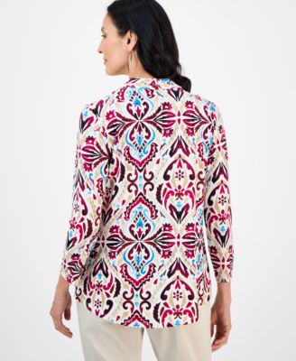 Women's Printed 3/4 Sleeve V-Neck Knit Top, Exclusively at Macy's