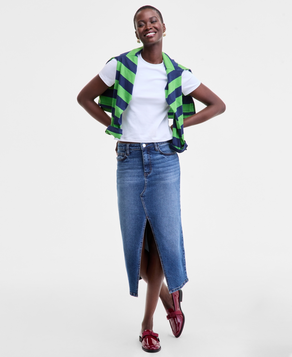 On 34th Women's Denim Midi Skirt, Macy's Exclusive In Blue