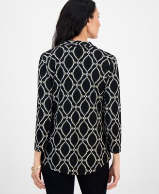 Petite Anita Ornate Printed 3/4-Sleeve Top, Macy's Exclusive