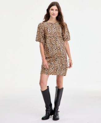 On 34th - Women's Sketchy Leopard-Print Puff-Sleeve Dress