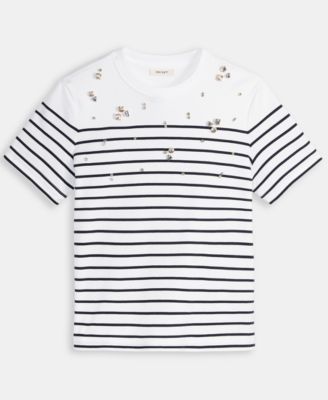 Women's Classic Stripe Embellished Cotton T-Shirt, Macy's Exclusive 