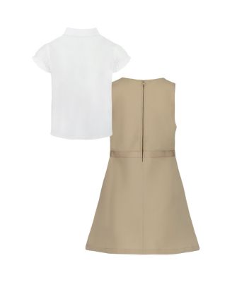 Little Girls 2-Piece Pleat Front Jumper and Stretch Poplin Shirt Set