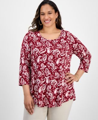 JM Collection - Plus Size Daniella Scoop-Neck 3/4-Sleeve Top