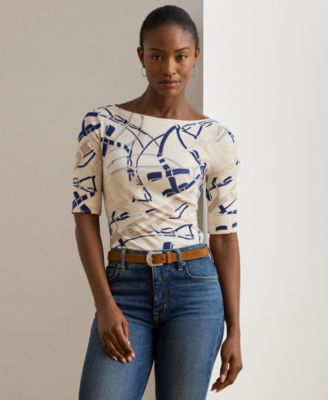Women's Belting-Print Cotton Boatneck Tee