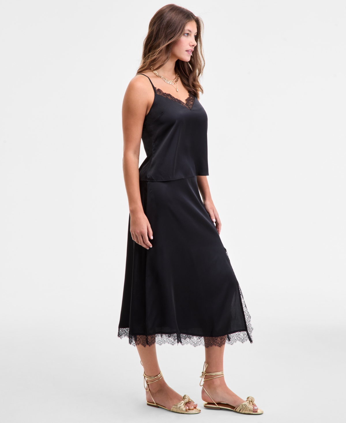 On 34th Womens Lace Trim Tank Lace Trim Slip Skirt Macys Exclusive In Black