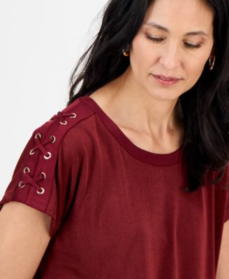 Women's Lace-Up Shoulder Knit, Exclusively at Macy's