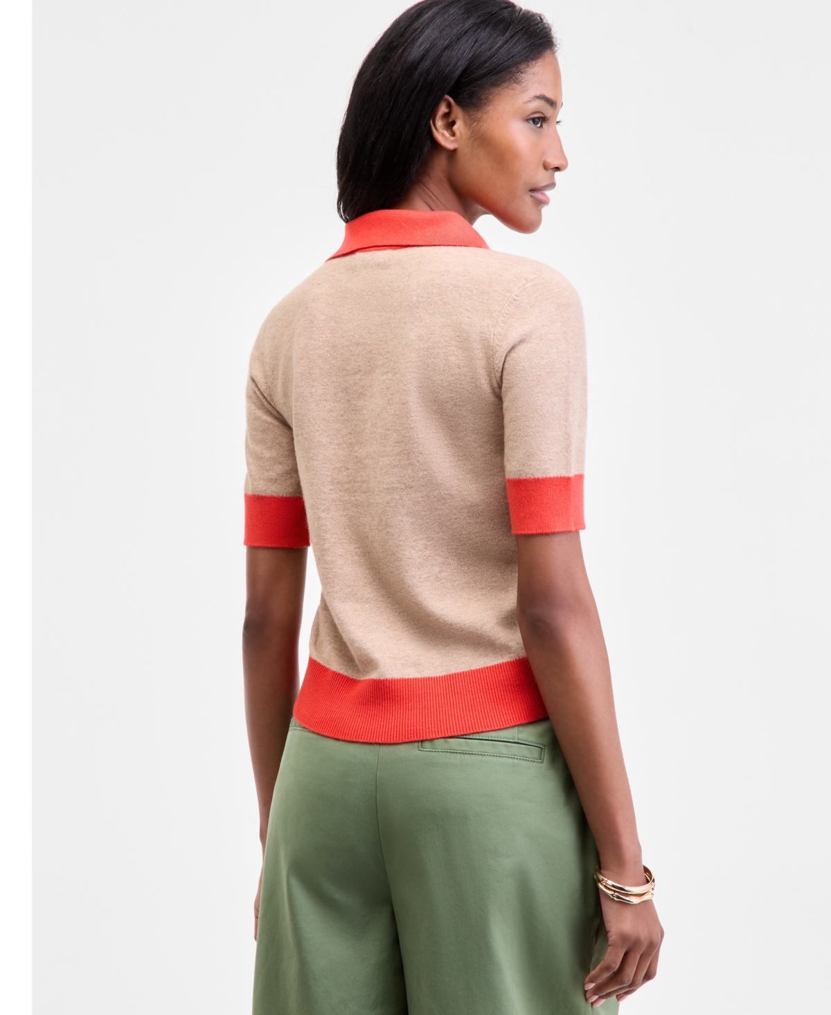 On 34th Womens Colorblocked Polo Short Sleeve Sweater Xxs 3x Macys Exclusive In Neutral