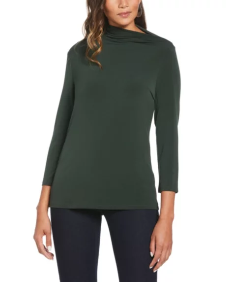 Petite Draped Knit 3/4 Sleeve Top - Envy