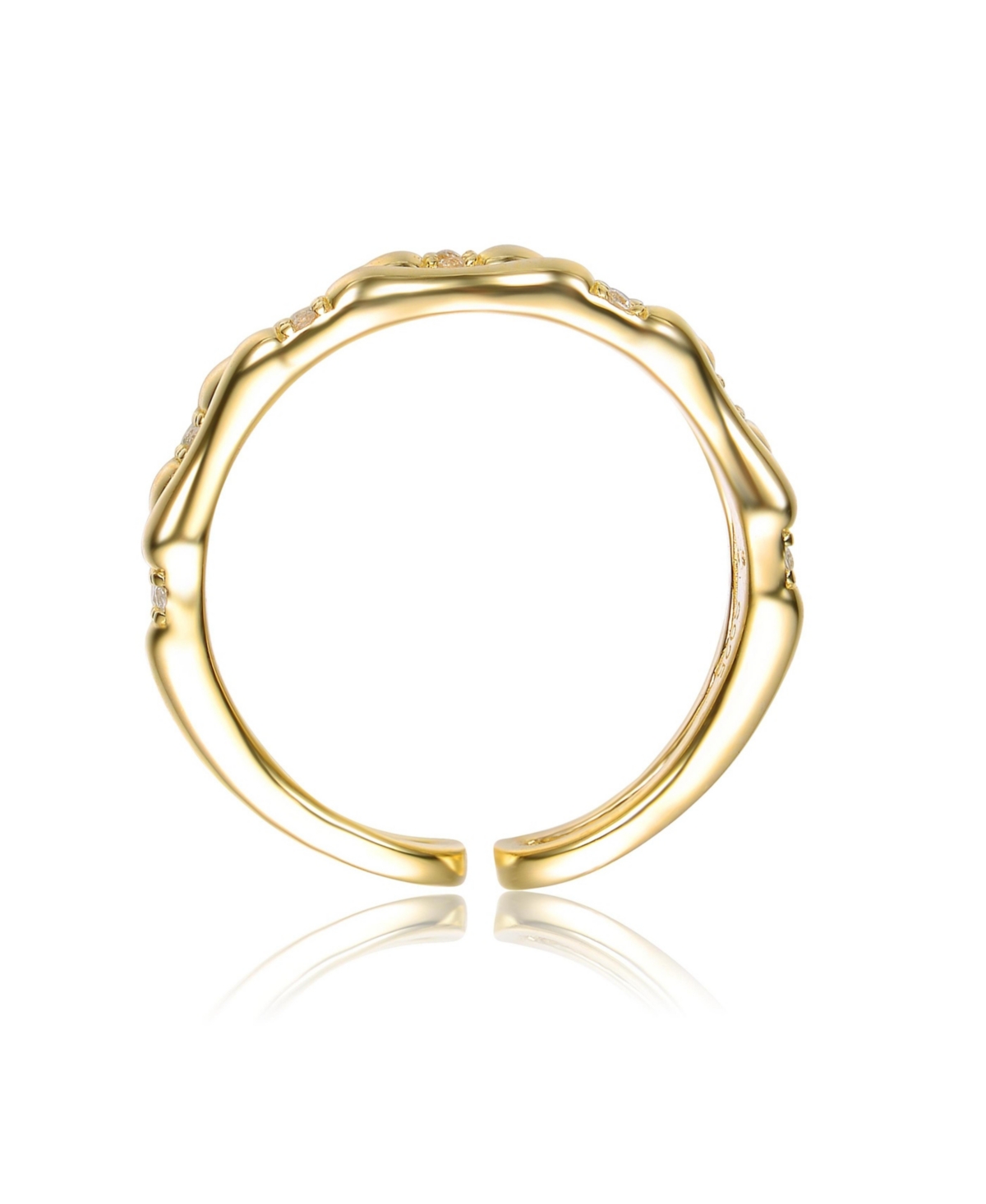 14K Gold Plated with Clear Cubic Zirconia Wavy Open Band Ring