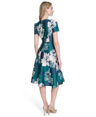 Petite Printed Jewel-Neck Fit & Flare Dress