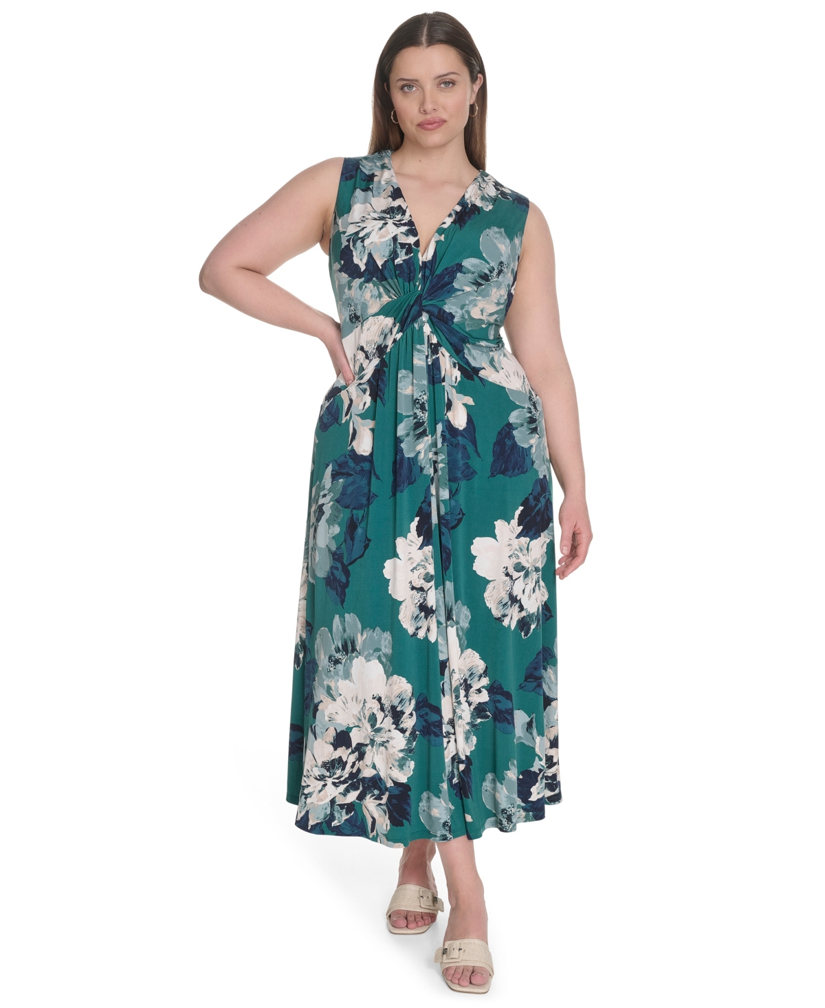 Calvin Klein Plus Jersey Printed Sleeveless Midi Dress