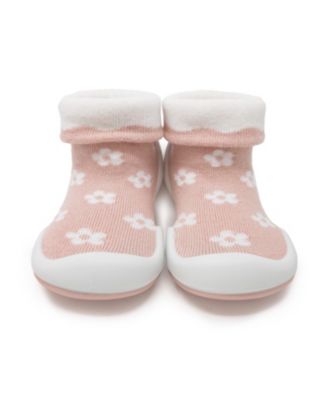 Baby Girls First Walk Sock Shoes Daisies - Mauve
